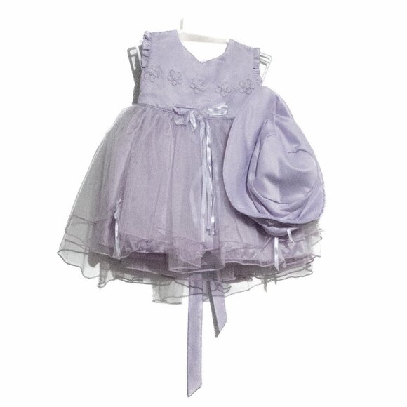 Growing Up Girls Baby Girls Lavender Dress & Hat Set With Floral Embroide Size M - Picture 1 of 5